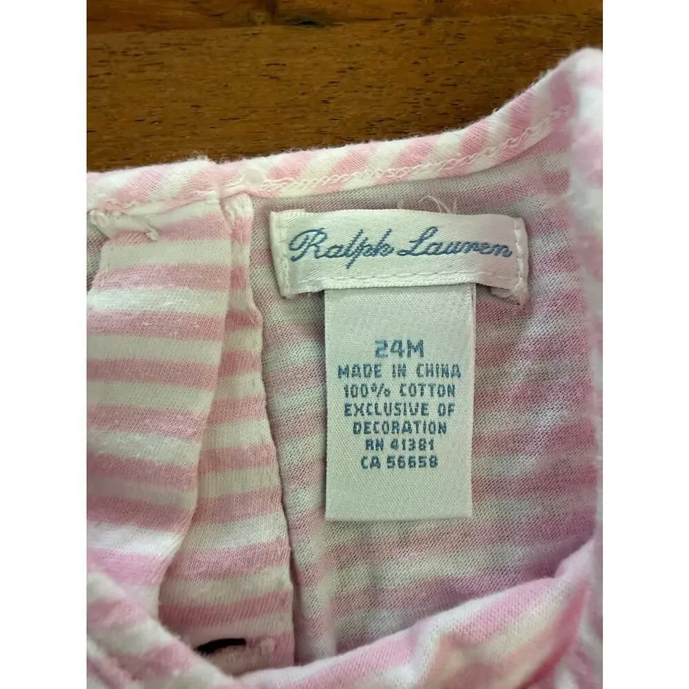 Ralph Lauren Pink White Stripe 100% Cotton Top Size 24 Months